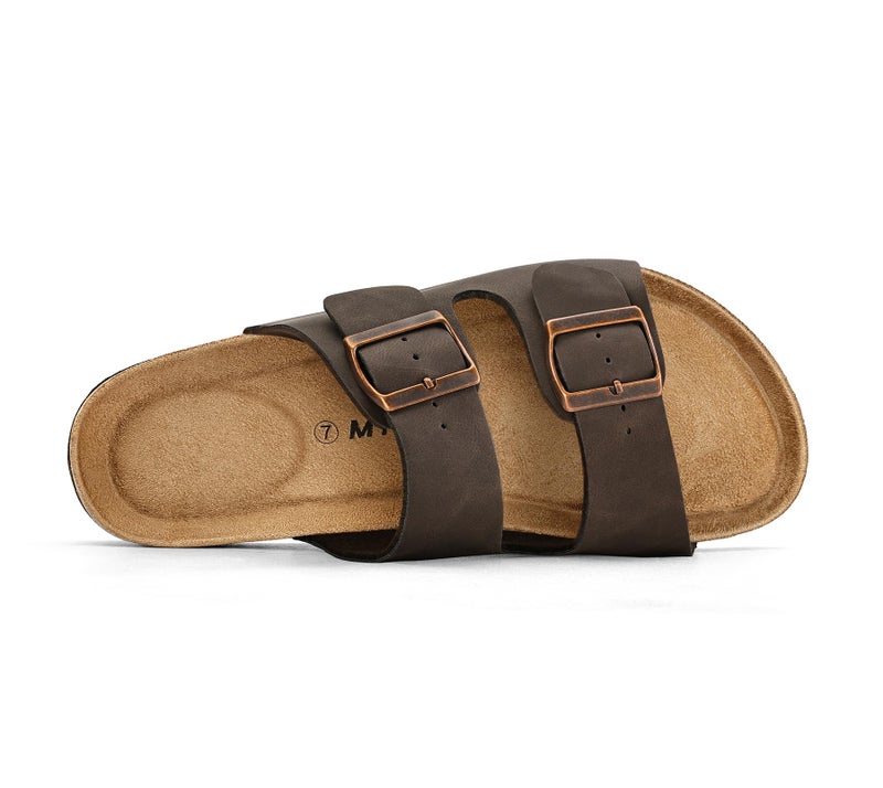 mysoft Womens Flat Sandals Cork Footbed Slides 2 Straps Adjustable Buckle Slip On Summer with +Comfort Shoes - Image 5